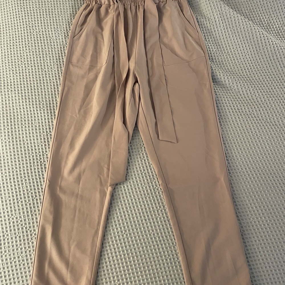 Lilac tie waist paper bag pants